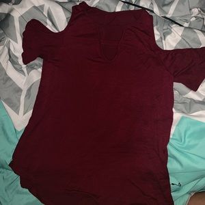 Girls Off the Shoulder maroon shirt